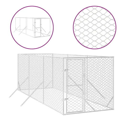 Outdoor-Hundezwinger silbern aus verzinktem Stahl, 2x6x2 m, vidaXL