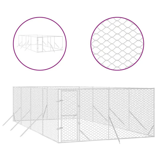 vidaXL Outdoor-Hundezwinger Silbern 4x8x2 m verzinkter Stahl – Hundezwinger & Ausläufe