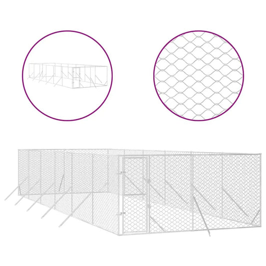 Outdoor-Hundezwinger aus verzinktem Stahl, silbern, 4x12x2 m vidaXL