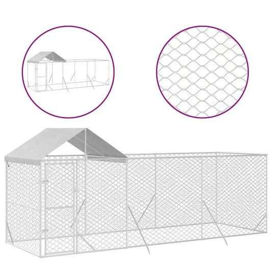 Outdoor-Hundezwinger mit Dach aus verzinktem Stahl, vidaXL 6x2x2,5 m