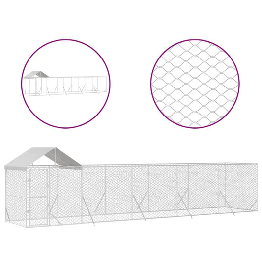 Outdoor-Hundezwinger mit Dach von vidaXL, silbern, verzinkter Stahl, 10x2x2,5 m