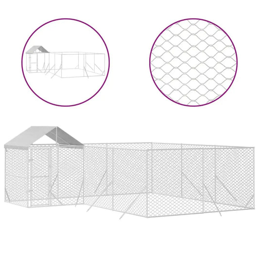 Outdoor-Hundezwinger mit Dach aus verzinktem Stahl, silber, 6x6x2,5 m – vidaXL
