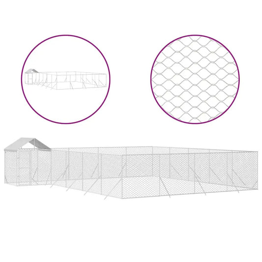 Outdoor-Hundezwinger mit Dach aus verzinktem Stahl, silbern, 10x8x2,5 m vidaXL