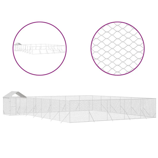 Outdoor-Hundezwinger mit Dach vidaXL, silberner Stahl verzinkt, 12x12x2,5 m