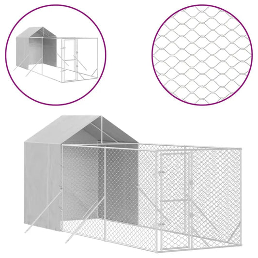 Outdoor-Hundezwinger mit Dach aus verzinktem Stahl, silbergrau, 2x6x2,5 m
