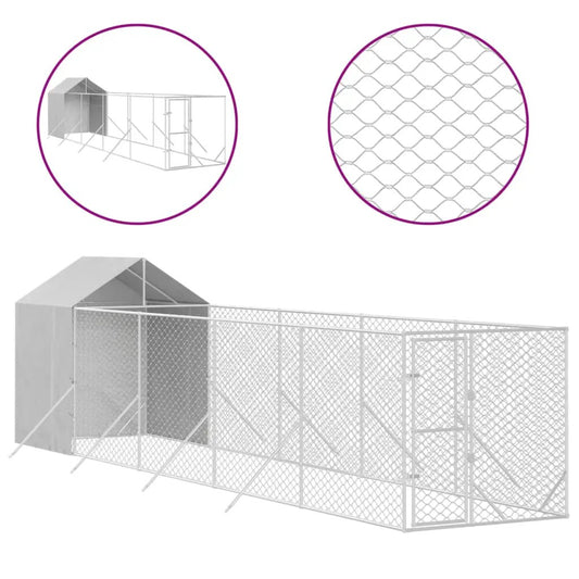 vidaXL Outdoor-Hundezwinger mit Dach, silbern, verzinkter Stahl, 2x10x2,5 m