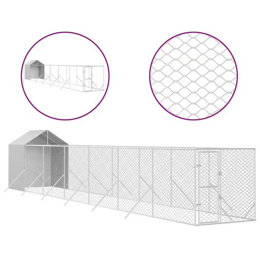 Outdoor-Hundezwinger mit Dach silbern, aus verzinktem Stahl, 2x14x2,5 m von vidaXL