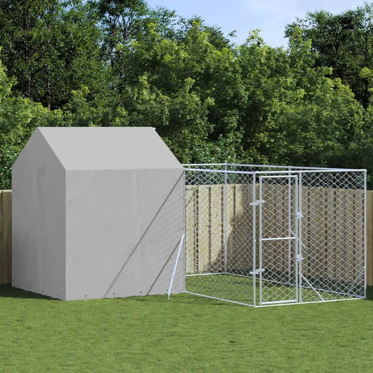 Outdoor-Hundezwinger mit Dach aus verzinktem Stahl, silbern, 4x4x2,5m