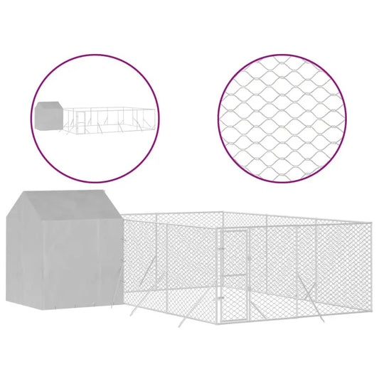 vidaXL Outdoor-Hundezwinger mit Dach silbern, 6×6×2,5 m aus verzinktem Stahl