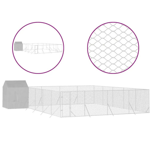 Outdoor-Hundezwinger mit Dach aus verzinktem Stahl, silbern, 10×10×2,5 m – vidaXL
