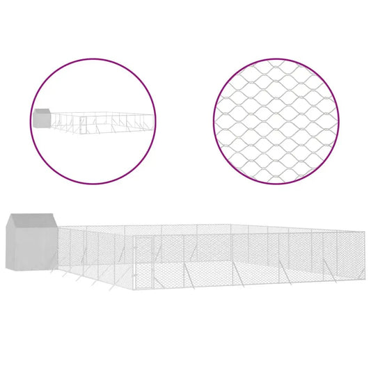 Outdoor-Hundezwinger mit Dach aus verzinktem Stahl, silbern, 12x12x2,5 m vidaXL