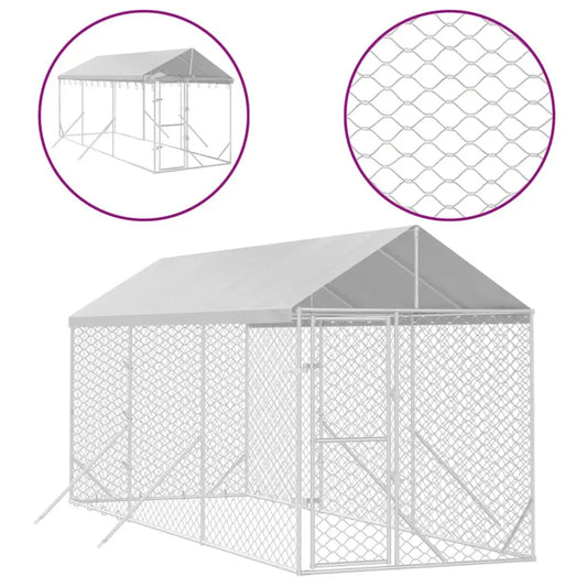 vidaXL Outdoor-Hundezwinger mit Dach, silbern, verzinkter Stahl, 2x6x2,5m