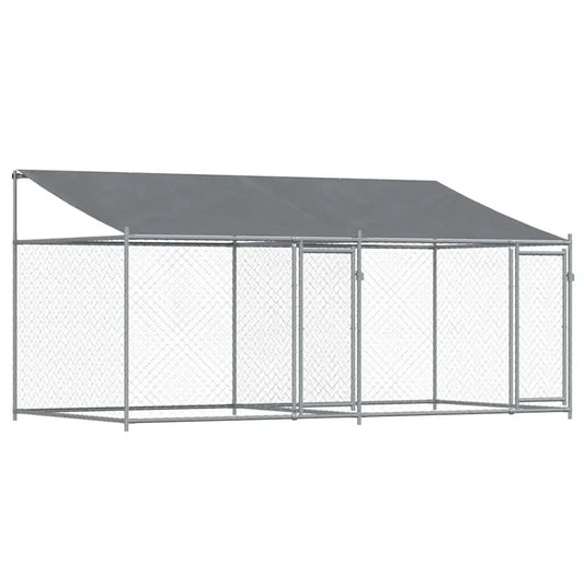 Hundezwinger mit Dach aus verzinktem Stahl, grau, 4x2x2 m – vidaXL