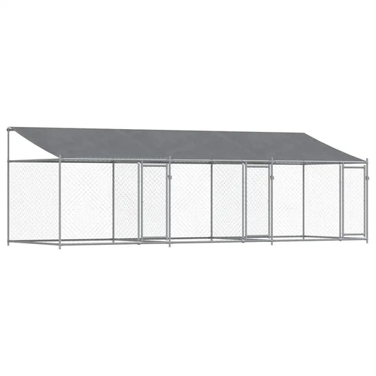Hundezwinger mit Dach und Türen, grau, verzinkter Stahl, 6x2x2 m, vidaXL