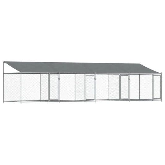 Hundezwinger mit Dach aus verzinktem Stahl, Grau, vidaXL, 8x2x2 m