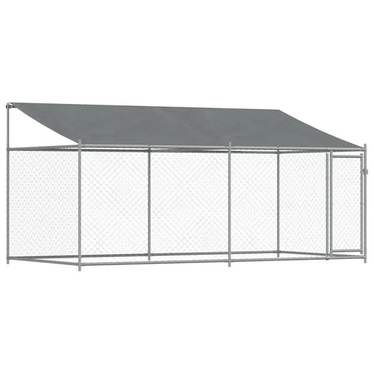 Hundezwinger mit Dach und Tür, grau, verzinkter Stahl, 4x2x2 m – vidaXL