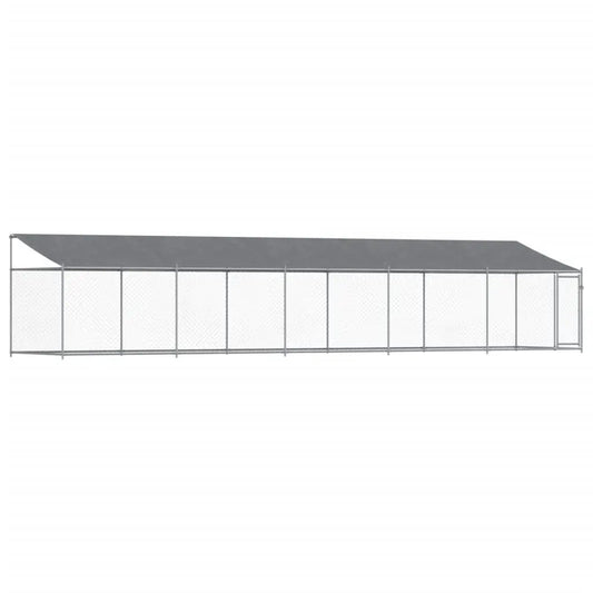 Hundezwinger mit Dach und Tür aus verzinktem Stahl, Grau, 10x2x2 m