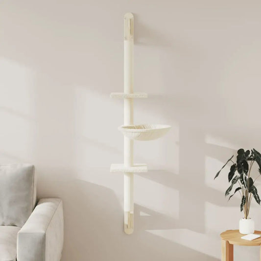 Kratzbaum Wandmontage Creme 142,5 cm mit Kratzsäule und Korbablage, vidaXL