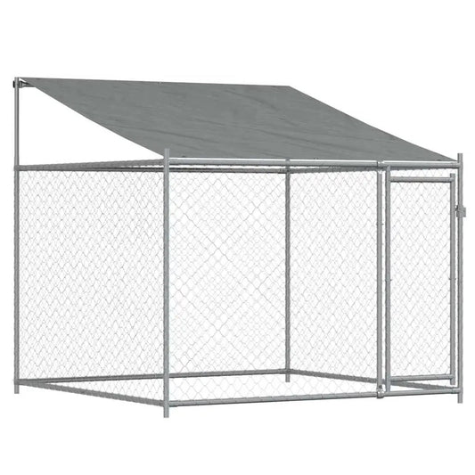 vidaXL Hundezwinger aus verzinktem Stahl, grau, mit Dach und Tür, 2x2x2 m