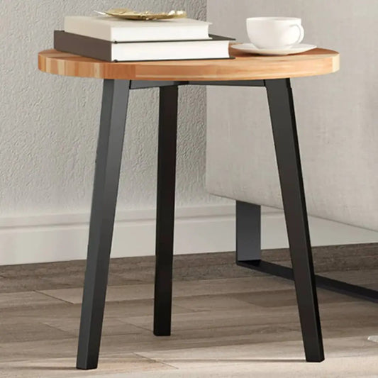 Runde Tischplatte Ø40x2 cm aus Massivholz Akazie, helles Holz, auf schwarzem Metallgestell