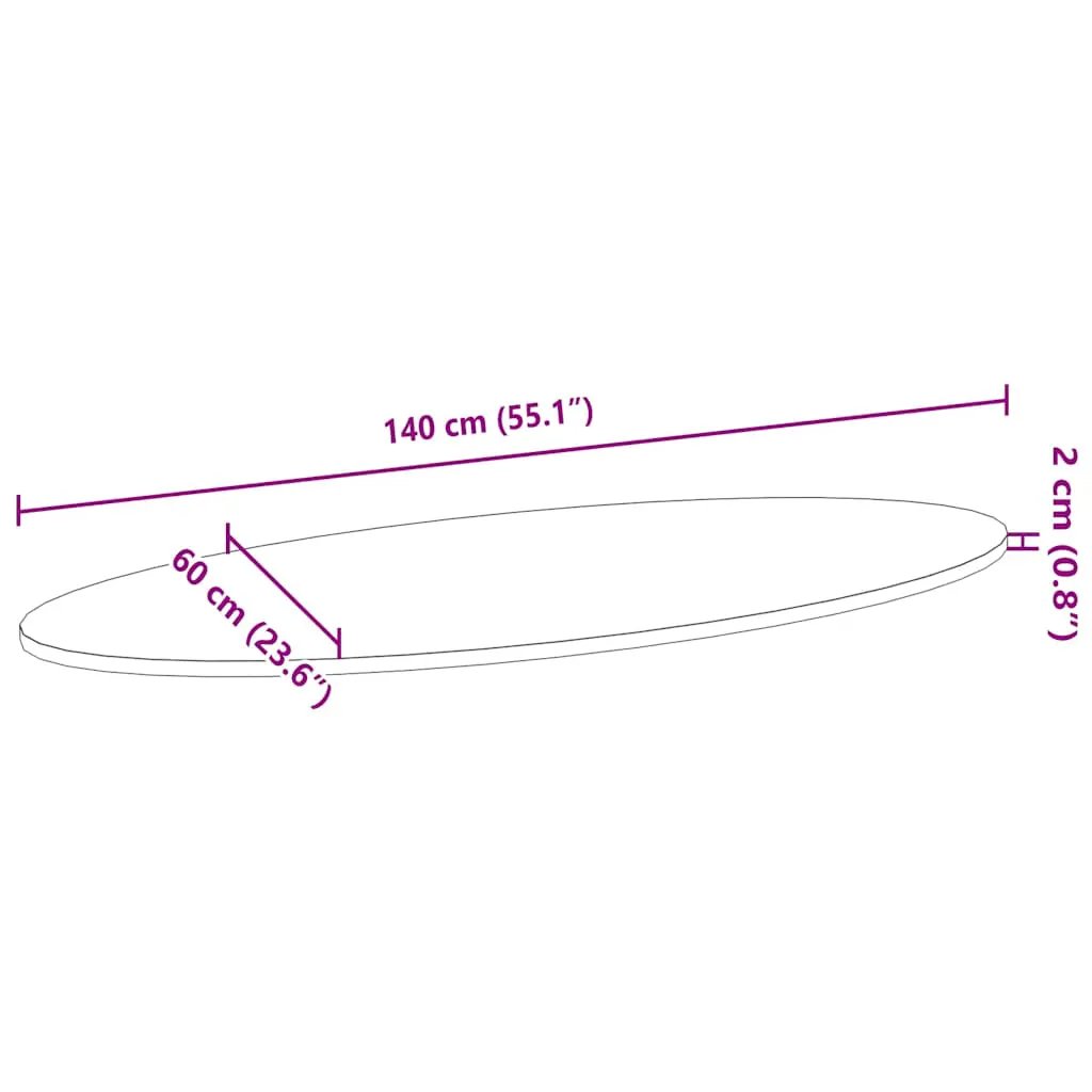 Tischplatte Hellbraun oval aus Massivholz Eiche, 140×60×2 cm, vidaXL