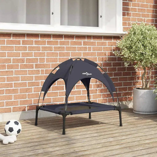 Hundebett Schwarz 62x48x61 cm Stahl von vidaXL mit Baldachin auf Terrasse