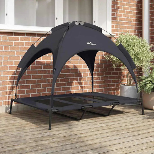 Hundebett Schwarz mit Stahlrahmen und Abdeckdach von vidaXL, 122 x 93 x 106,5 cm