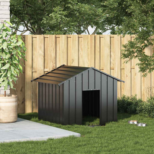 Hundehütte aus verzinktem Stahl, dunkelgrau mit Dach, 131x101x102 cm