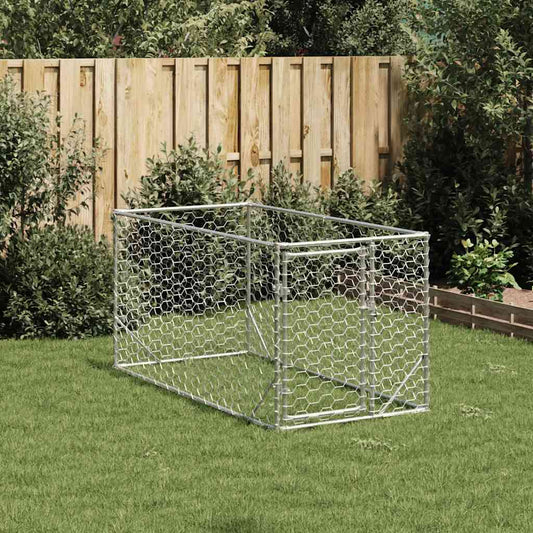 Outdoor-Hundezwinger aus verzinktem Stahl mit Tür, 2x1x1 m, vidaXL