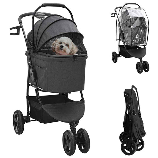 Faltbarer Haustierwagen Schwarz 78 x 54 x 101 cm Polyester
