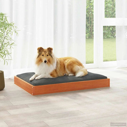 Hundebett Wachsbraun aus Massivholz Kiefer, 92 x 64 x 9 cm, vidaXL
