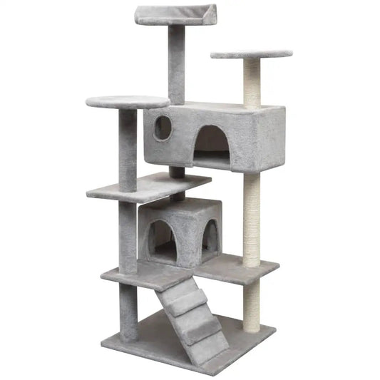 Katzen-Kratzbaum Sisal 125 cm Grau – vidaXL mehrstöckiger Kratzbaum mit Höhle, Plattformen und Rampen
