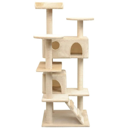 Katzen-Kratzbaum Sisal 125 cm Beige mit Höhle, Plattformen und Treppen