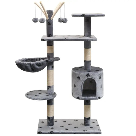 Katzen-Kratzbaum 125 cm Grau mit Pfoten-Aufdruck vidaXL