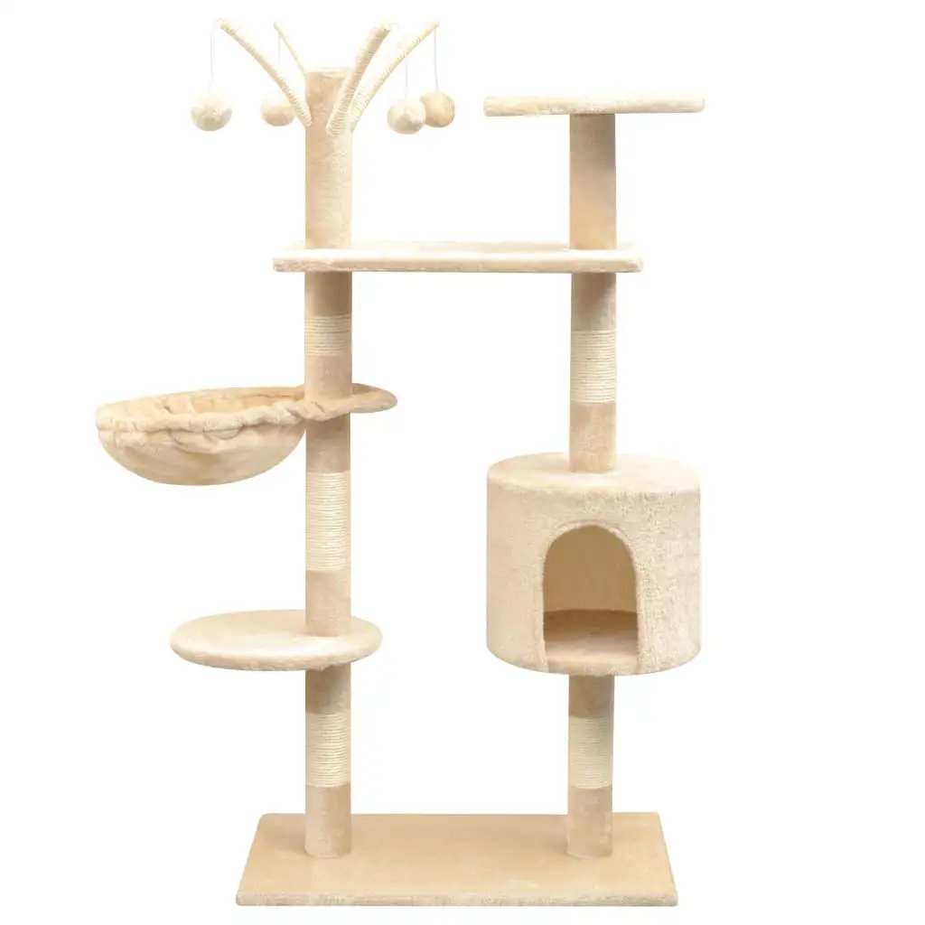 Katzen-Kratzbaum 125 cm Beige von vidaXL mit Höhle, Plattformen und Spielbällen