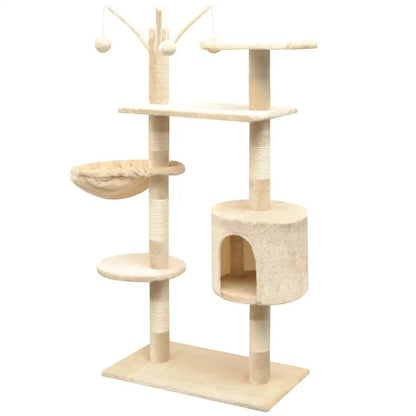 Katzen-Kratzbaum 125 cm Beige von vidaXL – mehrstufiger Kratzbaum mit Höhle, Sisalpfosten und Spielplattformen