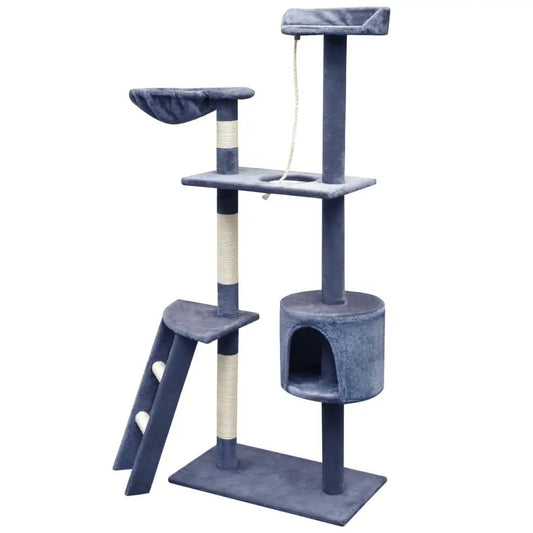 Katzen-Kratzbaum Sisal 150 cm dunkelblau, vidaXL, mehrstufiger Kratzbaum mit Höhle, Plattformen und Sisal-Pfosten