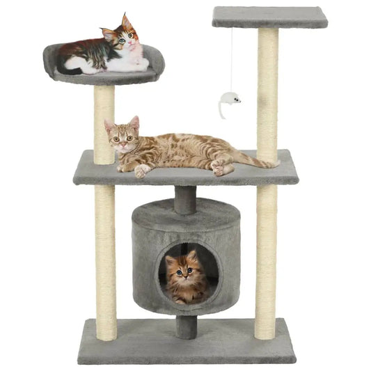 vidaXL Katzen-Kratzbaum Sisal 95 cm Grau – grauer Kratzbaum mit Sisalstämmen, Höhle und Spielzeug