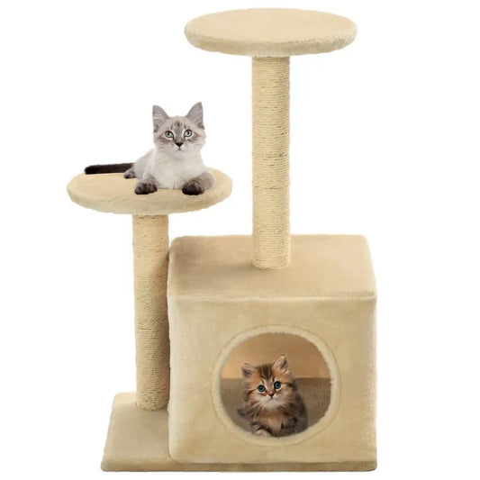 Katzen-Kratzbaum Sisal 60 cm Beige von vidaXL – zweistöckiger Kratzbaum mit Höhle, Sisal-Säulen, zwei Katzen