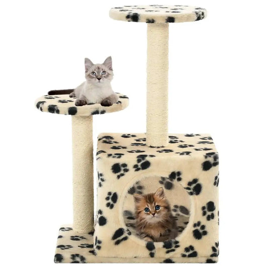 Katzen-Kratzbaum aus Sisal, beige Pfoten-Aufdruck, 60 cm, vidaXL