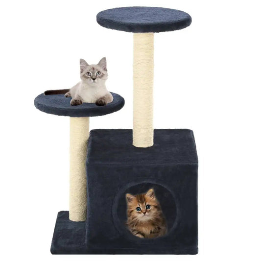 vidaXL Katzen-Kratzbaum Sisal 60 cm Dunkelblau - Kratzbaum mit Höhle, 2 Plattformen, Sisalstämme, 2 Katzen