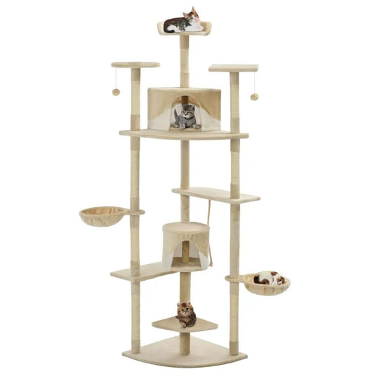 vidaXL Katzen-Kratzbaum Sisal 203 cm beige/weiß – mehrstöckiger Kratzbaum mit Höhle
