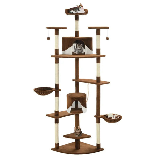 Katzen-Kratzbaum mit Sisal-Kratzsäulen, 203 cm, Braun/Weiß, vidaXL