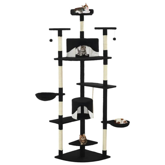 Katzen-Kratzbaum von vidaXL, 203 cm, Schwarz-Weiß mit Sisal-Kratzsäulen