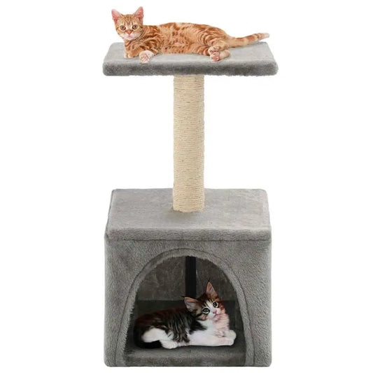 Katzen-Kratzbaum Sisal 55 cm Grau, vidaXL – grauer Kratzbaum mit Höhle und oberer Liegeplattform, zwei Katzen