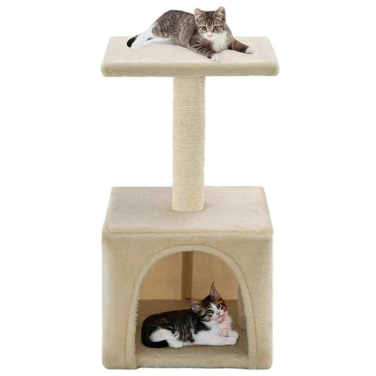 Katzen-Kratzbaum Sisal 55 cm Beige – beige Kratzbaum mit Sisalstamm, Plattform und Katzenhöhle (2 Katzen)