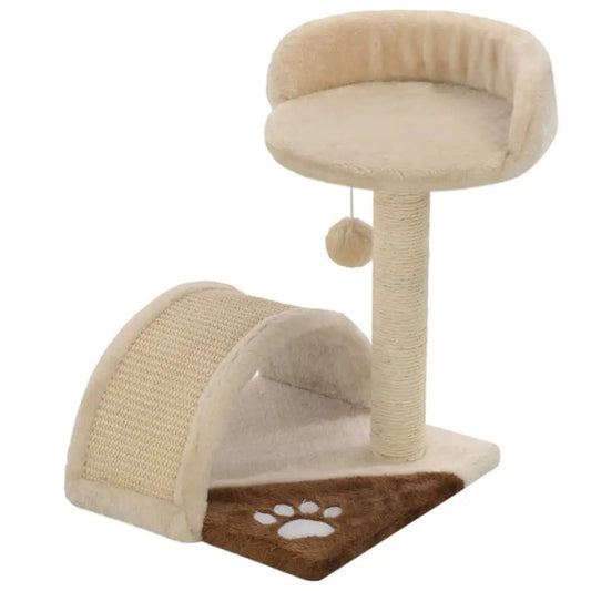 Katzen-Kratzbaum aus Sisal, 40 cm, beige/braun – Kratzstamm, runder Podest und Spielkugel
