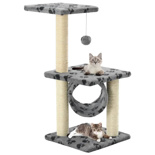 Katzen-Kratzbaum Sisal 65 cm Grau Pfoten-Muster, vidaXL