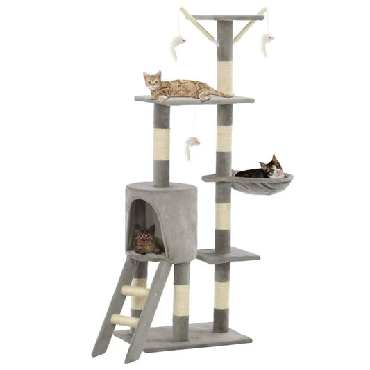 Katzen-Kratzbaum mit Sisal-Säulen, grau, 138 cm hoch, mehrstöckig