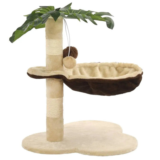Katzen-Kratzbaum mit Sisal-Kratzstange, 50 cm, beige und braun, mit seitlichem Kuschelbett und Hängebällchen